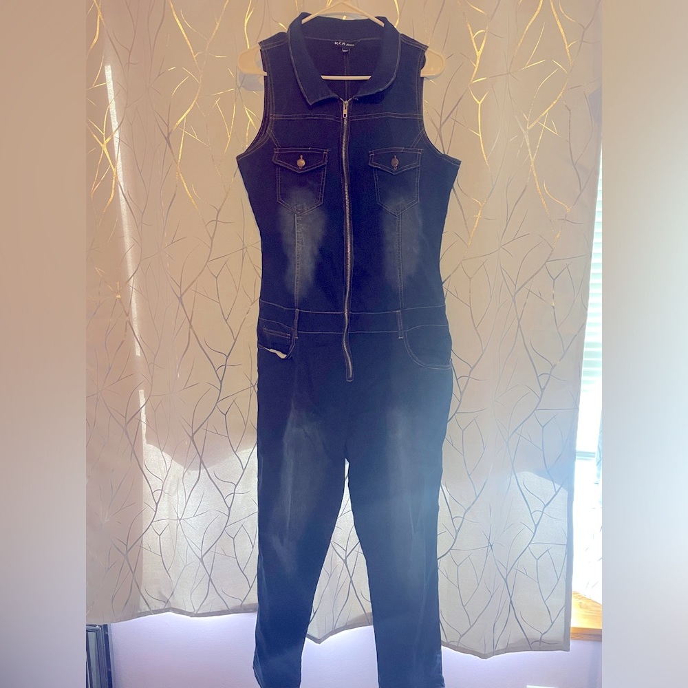 Denim one-piece catsuit with pockets and belt loops size 19/20